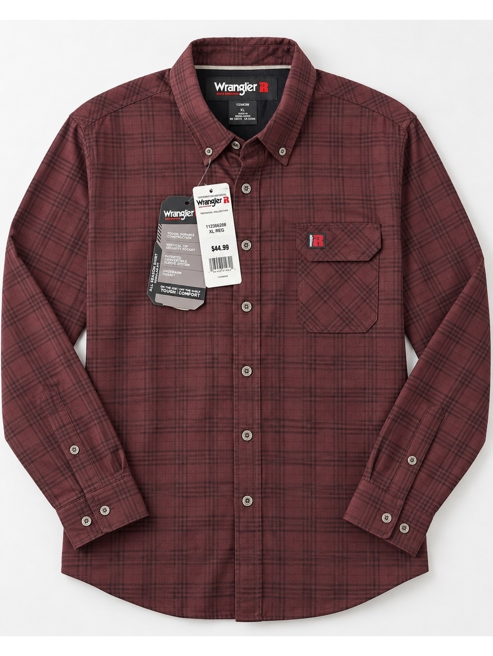 Wrangler Men's burgundy Plaid Button-Down Shirt